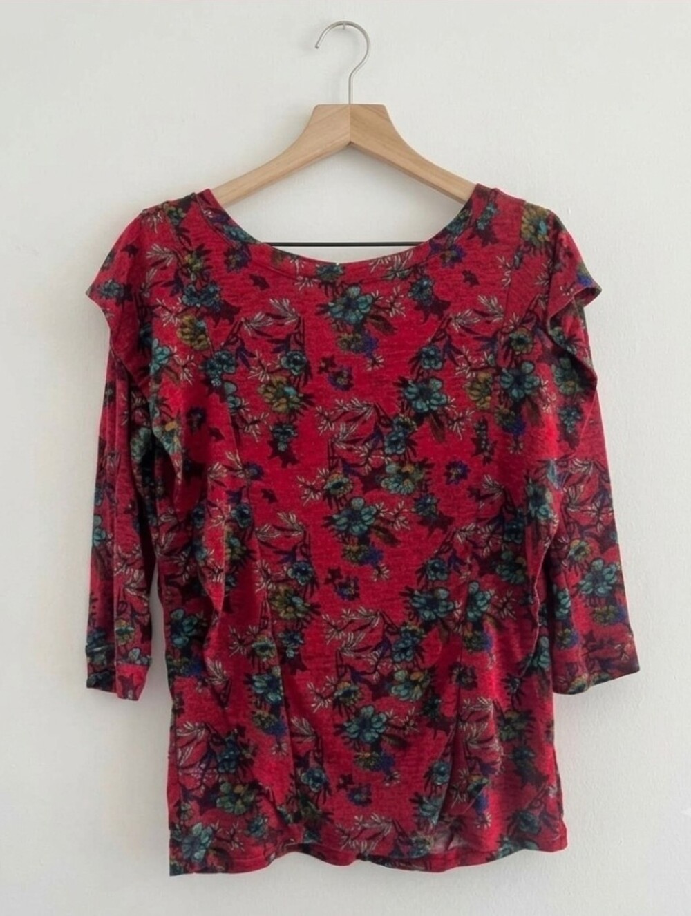 Free People Women Blouse Large  Floral Print 3/4 Sleeve Top Size Large